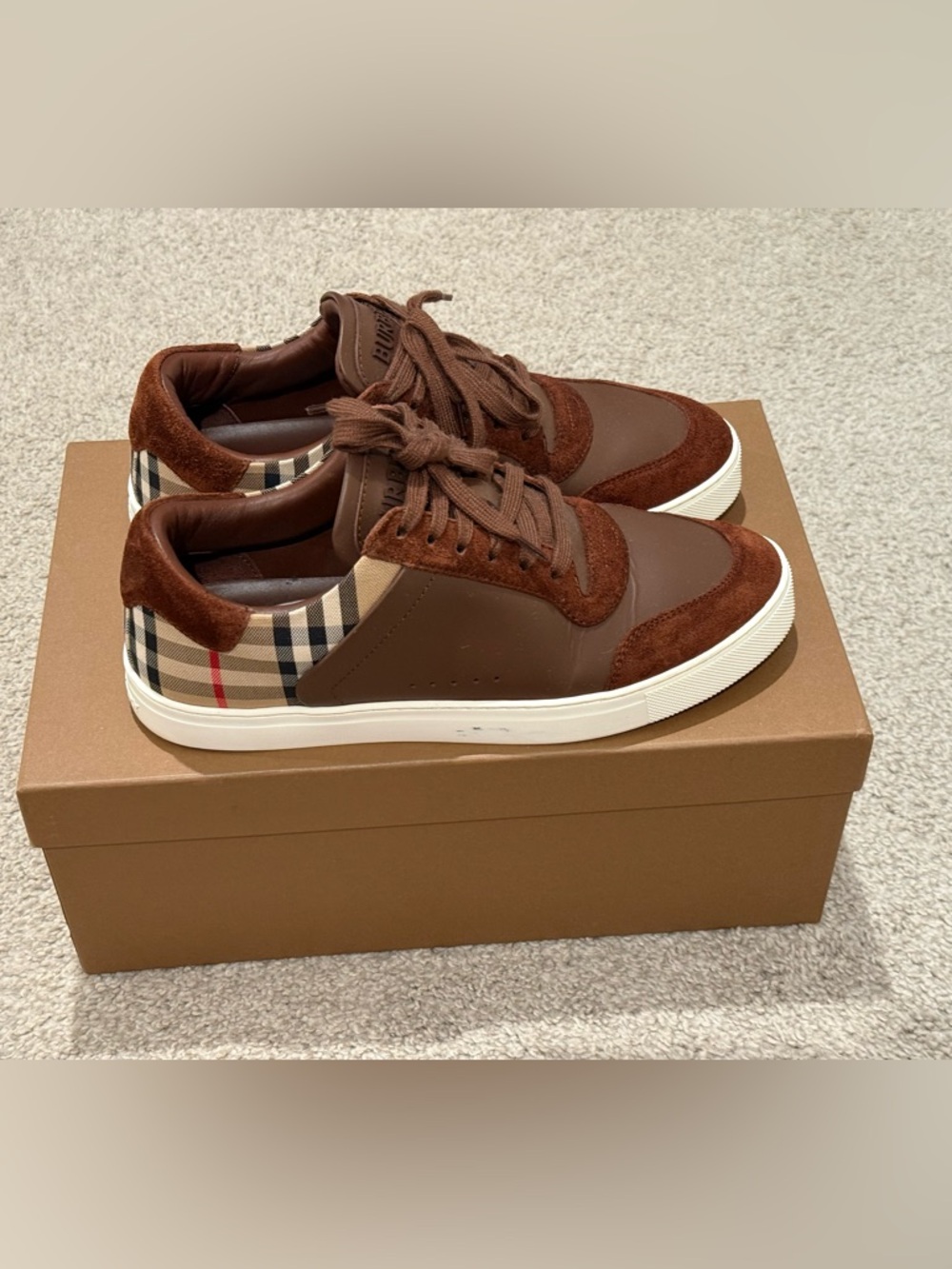 Burberry Brown Suede & Leather Men’s Low-Top Sneakers - Picture 3 of 10